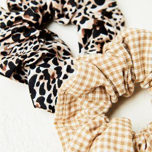 Brunch Scrunchies (in Tan Gingham & Mocha Leopard)